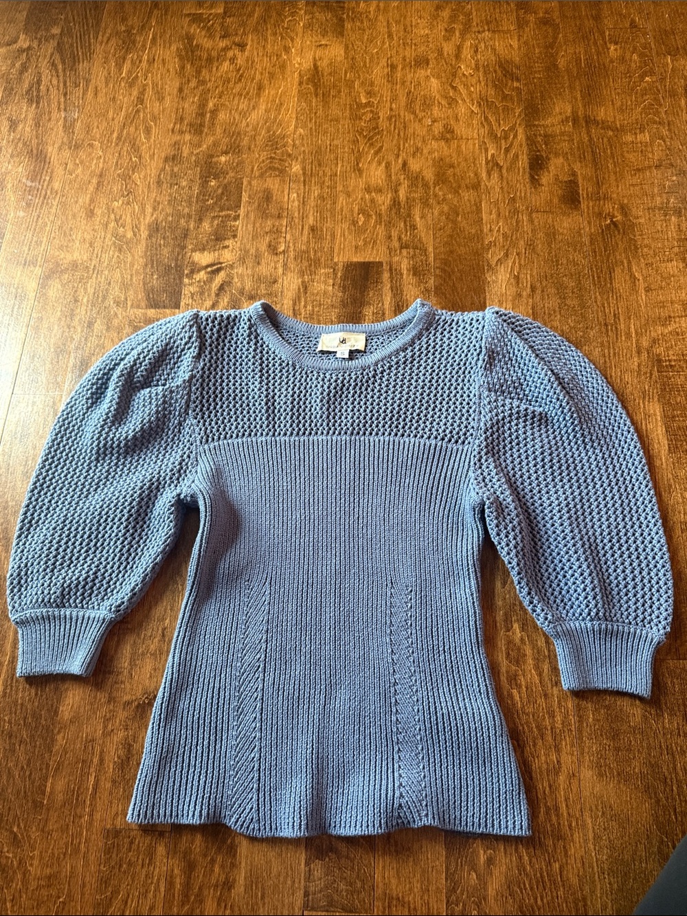 Light Periwinkle Puff-Sleeve Crewneck Sweater